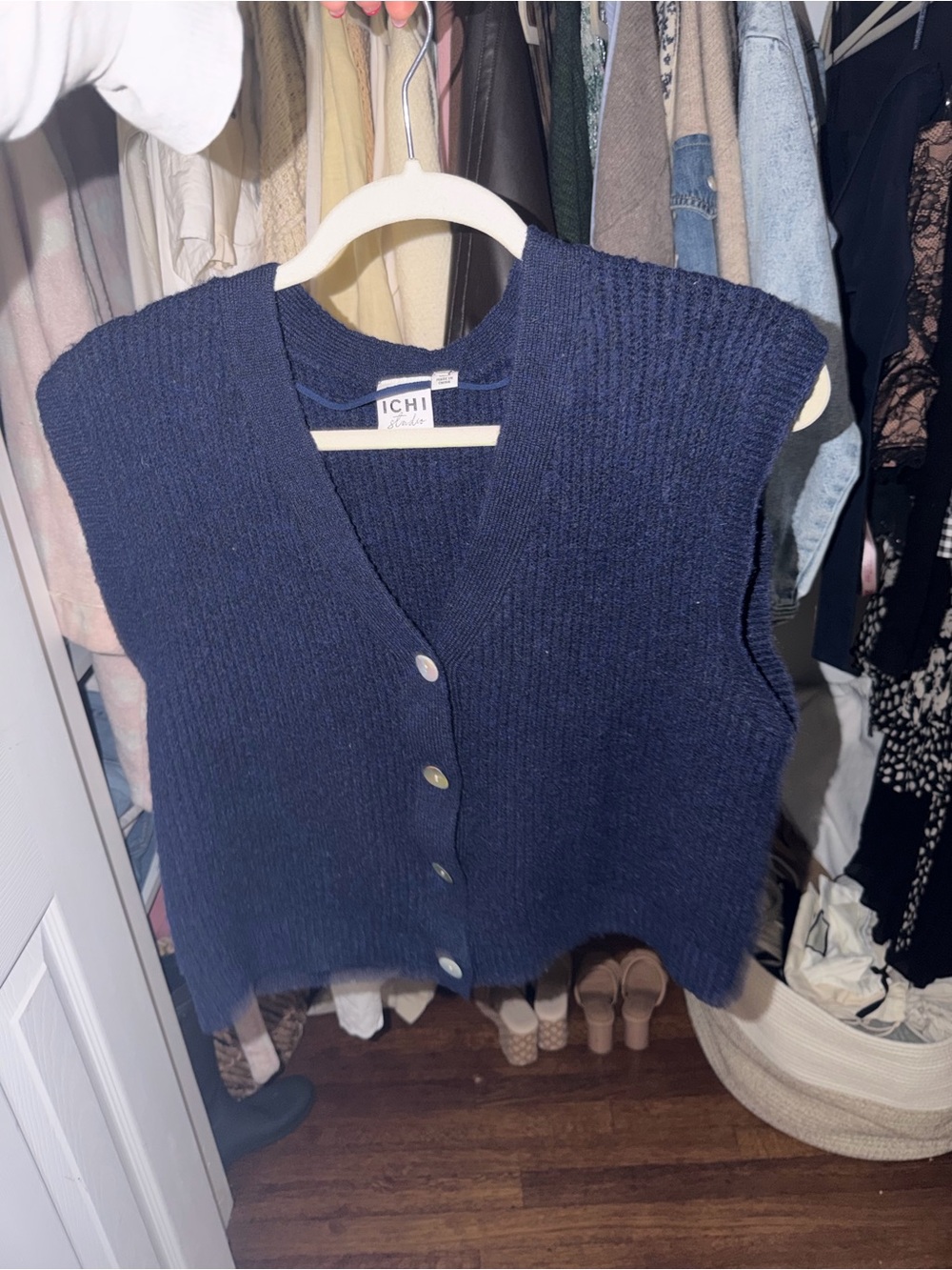 ICHI Studio Navy Button-Front Knit Vest